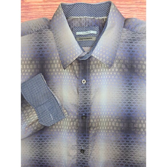 Johnston & Murphy Tailored Fit XL Mens Dress Shirt Blue Geometric Pattern - Picture 4 of 8